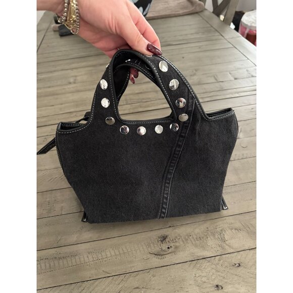 NEW 3.1 PHILLIP LIM Washed Black Denim Mini Market Tote Bag With Studs - Picture 4 of 11